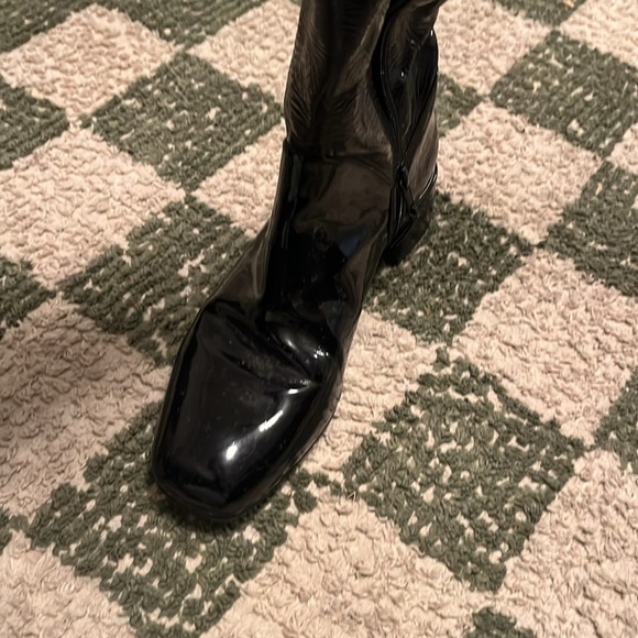 Stuart Weitzman black patent leather square toe boots - Picture 5 of 8
